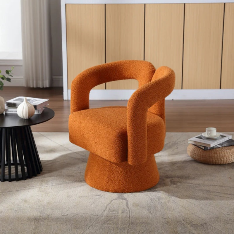 COOLMORE 360 Degree Swivel Cuddle Barrel Accent Chairs, Round Armchairs with Wide Upholstered, Fluffy Fabric Chair for Living Room, Bedroom, Office, Waiting Rooms (Orange Boucle)-海智集-Default-