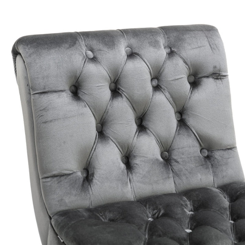 COOLMORE Modern Velvet Armless Accent Living Room Chair / Leisure Chair,Upholstered Fabric Button Comfortable Chair with Wooden Legs for Bedroom, Living Room, Office (Silver Velvet)-海智集-Default-