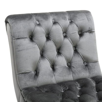COOLMORE Modern Velvet Armless Accent Living Room Chair / Leisure Chair,Upholstered Fabric Button Comfortable Chair with Wooden Legs for Bedroom, Living Room, Office (Silver Velvet)-海智集-Default-