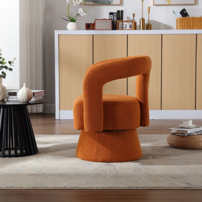 COOLMORE 360 Degree Swivel Cuddle Barrel Accent Chairs, Round Armchairs with Wide Upholstered, Fluffy Fabric Chair for Living Room, Bedroom, Office, Waiting Rooms (Orange Boucle)-海智集-Default-