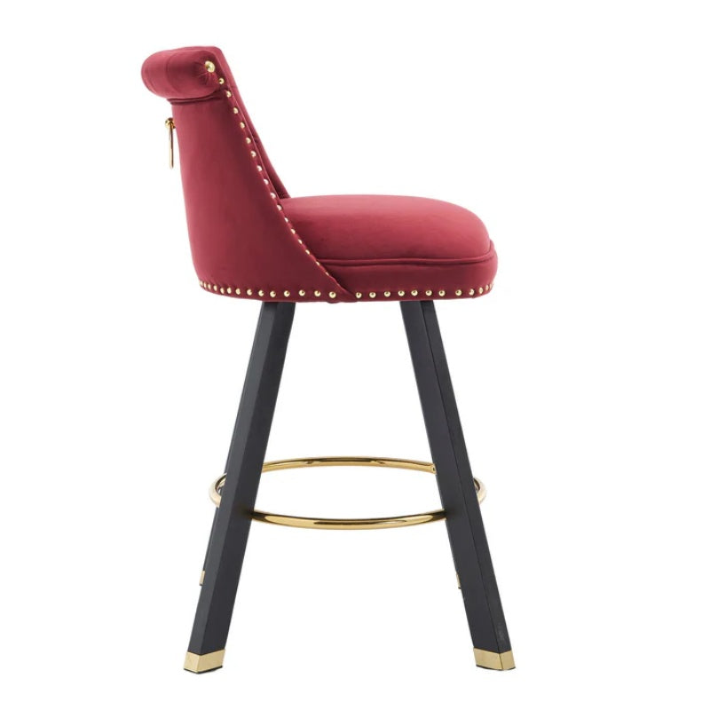 COOLMORE Set of 2,Back pull point design, velvet material, 360 degree rotation, back pull loop detachable design, rivet decoration, square foot wooden bar chair-海智集-Default-