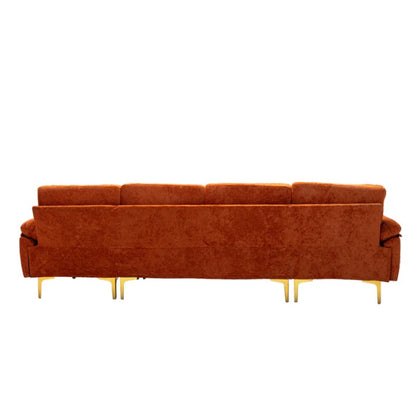 COOLMORE U-shape sectional sofa with Ottoman , Reversible Sofa Couch for Living Room,Spacious Furniture,Durable Couch Removable and machine washable cover (Orange Velvet)-海智集-Default-
