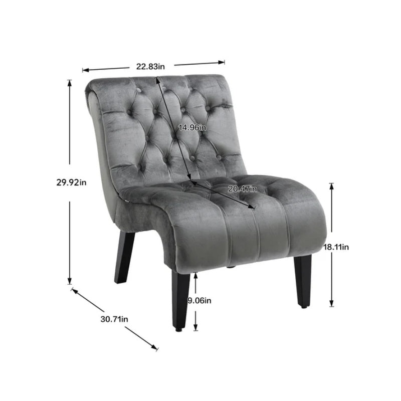 COOLMORE Modern Velvet Armless Accent Living Room Chair / Leisure Chair,Upholstered Fabric Button Comfortable Chair with Wooden Legs for Bedroom, Living Room, Office (Silver Velvet)-海智集-Default-