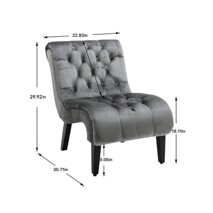 COOLMORE Modern Velvet Armless Accent Living Room Chair / Leisure Chair,Upholstered Fabric Button Comfortable Chair with Wooden Legs for Bedroom, Living Room, Office (Silver Velvet)-海智集-Default-