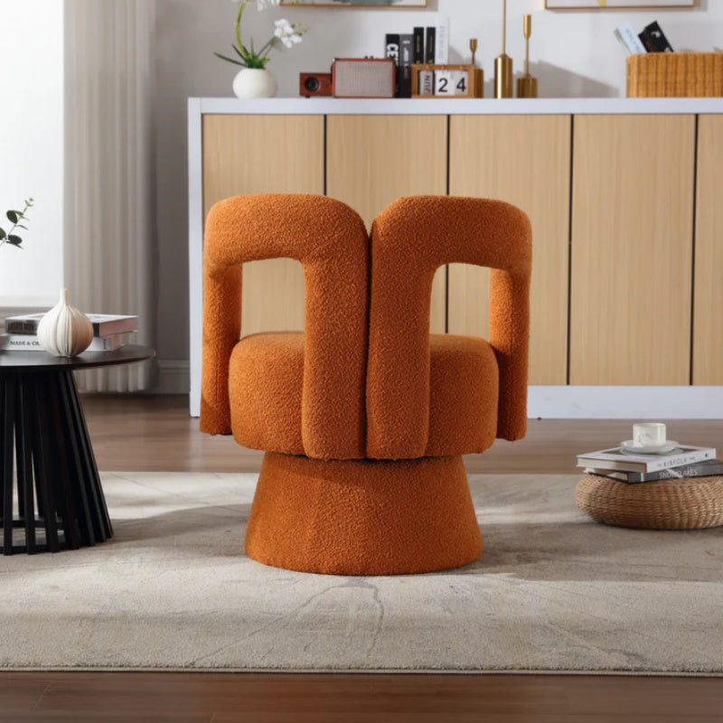 COOLMORE 360 Degree Swivel Cuddle Barrel Accent Chairs, Round Armchairs with Wide Upholstered, Fluffy Fabric Chair for Living Room, Bedroom, Office, Waiting Rooms (Orange Boucle)-海智集-Default-