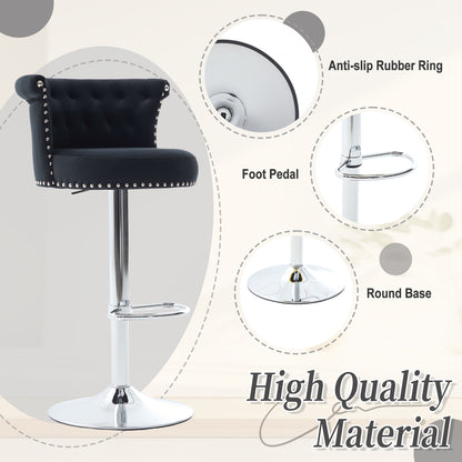 COOLMORE Velvet Bar Stool Set of 2, Adjustable Swivel Bar Stools with Silver Plated Metal Leg, Chrome Nailhead, Counter Height Chair for Kitchen,Dining Room-海智集-Default-