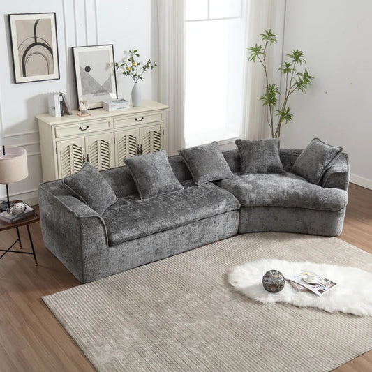 COOLMORE Boucle Sofa 3 Seater for Living Room Oversized Comfy Sofa unique double seat and corner construction for Apartment, Office Right Hand Facing (Gray)-海智集-Default-