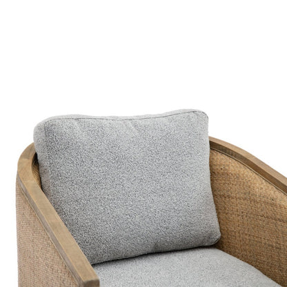 Swivel Barrel Chair, Comfy Round Accent Sofa Chair, 360 Degree Swivel, Gray Boucle, Solid Wood Frame-海智集-Default-