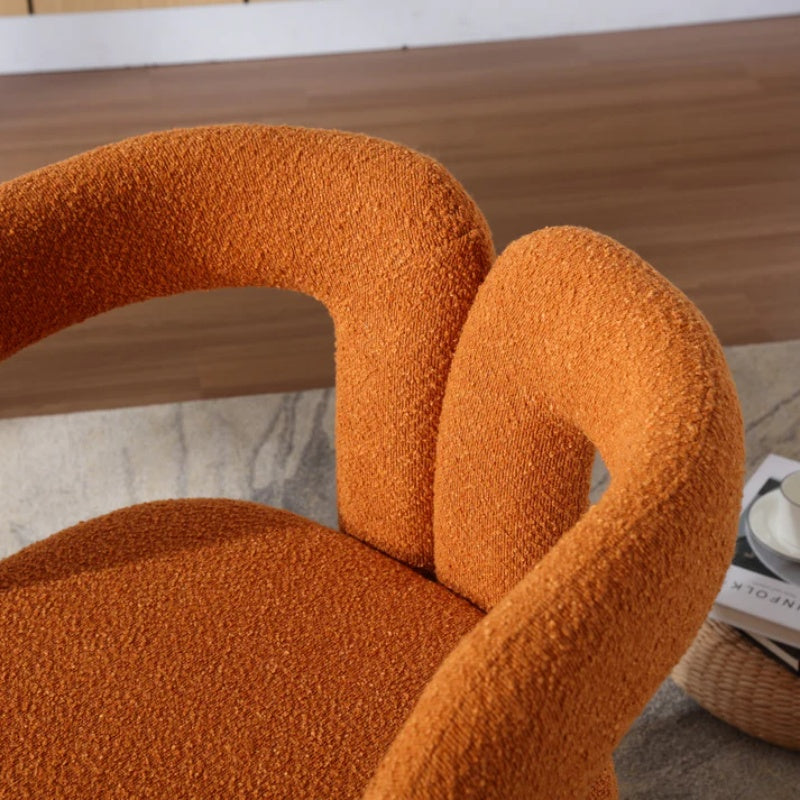 COOLMORE 360 Degree Swivel Cuddle Barrel Accent Chairs, Round Armchairs with Wide Upholstered, Fluffy Fabric Chair for Living Room, Bedroom, Office, Waiting Rooms (Orange Boucle)-海智集-Default-