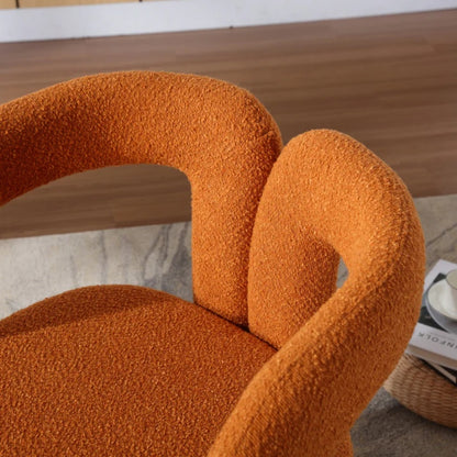COOLMORE 360 Degree Swivel Cuddle Barrel Accent Chairs, Round Armchairs with Wide Upholstered, Fluffy Fabric Chair for Living Room, Bedroom, Office, Waiting Rooms (Orange Boucle)-海智集-Default-