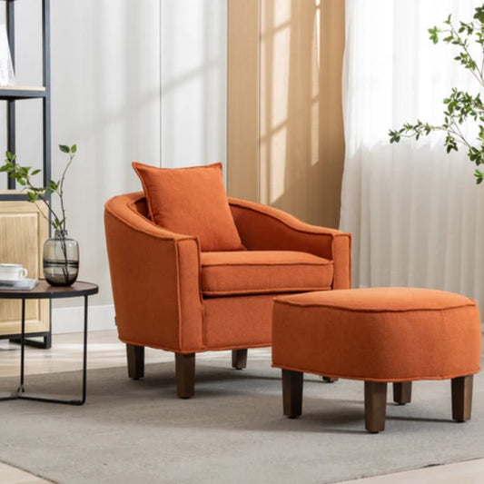 COOLMORE Accent Chair with Ottoman, Mid Century Modern Barrel Chair Upholstered Club Tub Round Arms Chair for Living Room-海智集-Default-