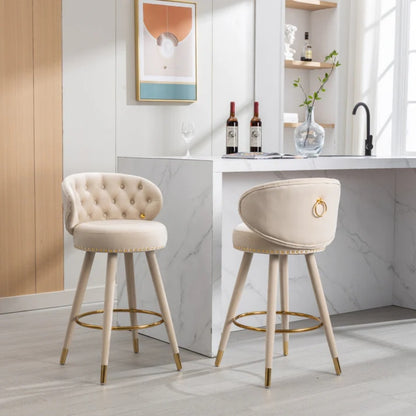 COOLMORE Counter Height Bar Stools Set of 2 for Kitchen Counter Solid Wood Legs with a fixed height of 360 degrees-海智集-Default-