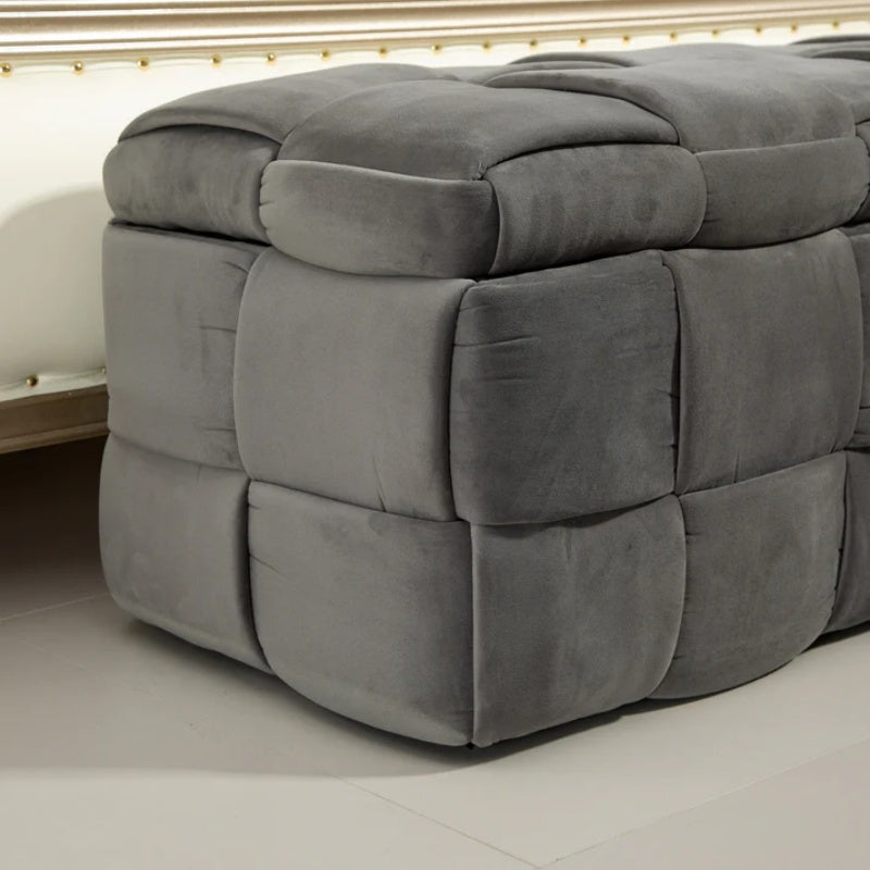 Stylish Velvet Storage Ottoman Bench with Safety Hinge for Living Room & Bedroom, Gray, 43.7'' x 17.32'' x 15.73''-海智集-Default-