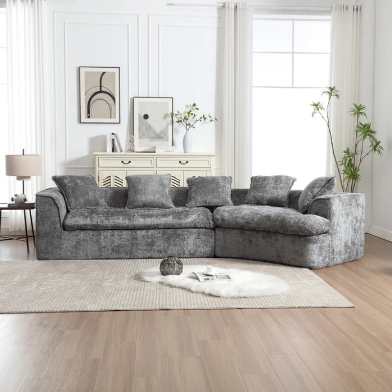 COOLMORE Boucle Sofa 3 Seater for Living Room Oversized Comfy Sofa unique double seat and corner construction for Apartment, Office Right Hand Facing (Gray)-海智集-Default-