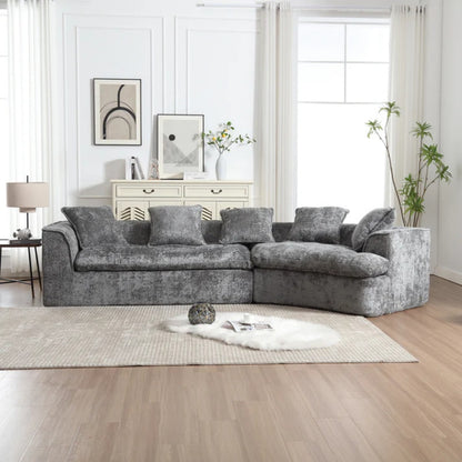 COOLMORE Boucle Sofa 3 Seater for Living Room Oversized Comfy Sofa unique double seat and corner construction for Apartment, Office Right Hand Facing (Gray)-海智集-Default-