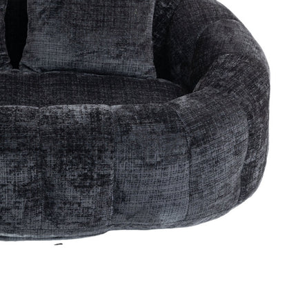 High Back Durable Comfort Bean Bag Sofa Couch for Adults and Kids, Black Chenille-海智集-Default-
