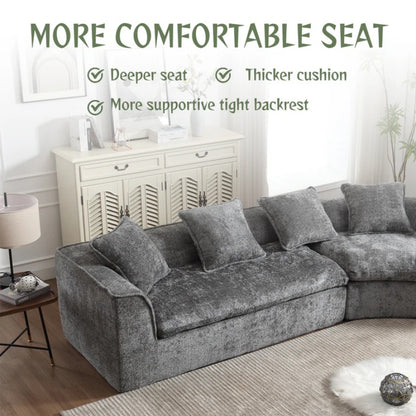 COOLMORE Boucle Sofa 3 Seater for Living Room Oversized Comfy Sofa unique double seat and corner construction for Apartment, Office Right Hand Facing (Gray)-海智集-Default-