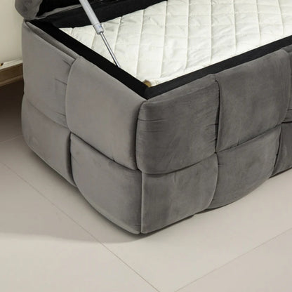 Stylish Velvet Storage Ottoman Bench with Safety Hinge for Living Room & Bedroom, Gray, 43.7'' x 17.32'' x 15.73''-海智集-Default-