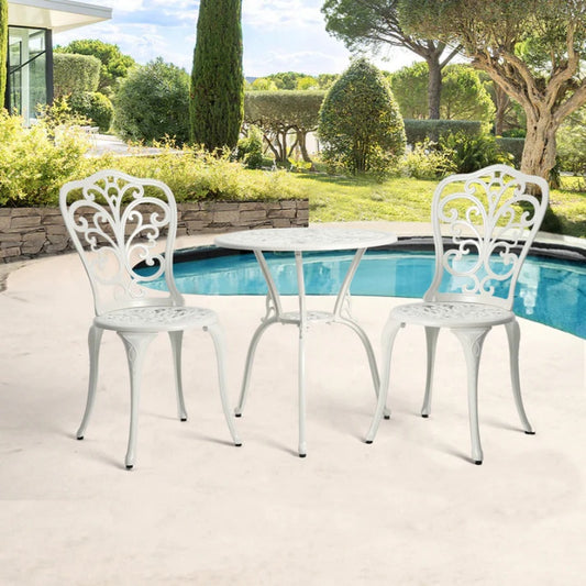 Best Choice Products 3-Piece Outdoor Rust-Resistant Cast Aluminum Patio Bistro Set white-海智集-Default-