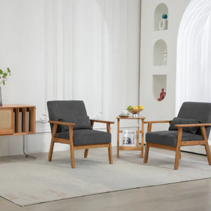 Leisure Chair with Solid Wood Armrest and Feet, Leisure chair, wood frame, velvet, l, solid rubber wood legs, Mid-Century Modern Accent chair, for Living Room Bedroom Studio chair,Two packs-海智集-Default-