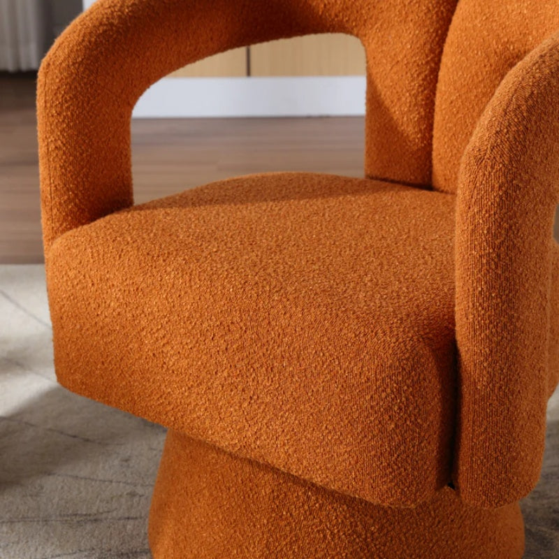 COOLMORE 360 Degree Swivel Cuddle Barrel Accent Chairs, Round Armchairs with Wide Upholstered, Fluffy Fabric Chair for Living Room, Bedroom, Office, Waiting Rooms (Orange Boucle)-海智集-Default-