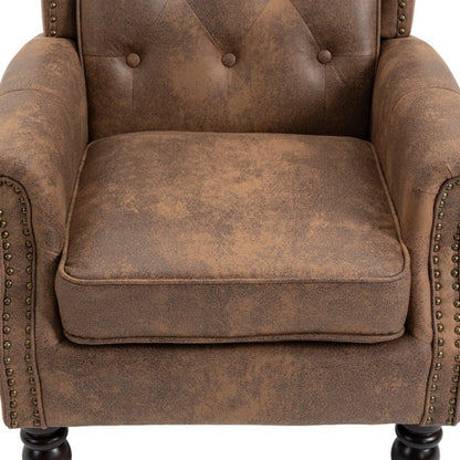 Modern Coffee Wood Frame Armchair with Sturdy Wood Legs and Microsuede Upholstery for Living Room-海智集-Default-