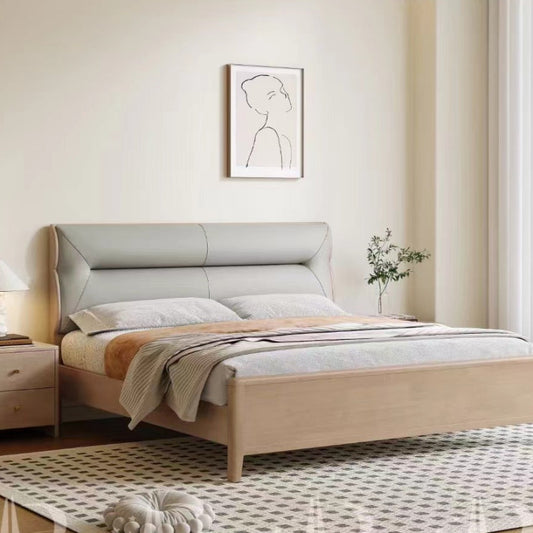 Yi Ran Ju Series Rubber Wood Log Style Cream Style Minimalist Style Solid Wood Bed 6606 (Including Oak Bed Board)-海智集-