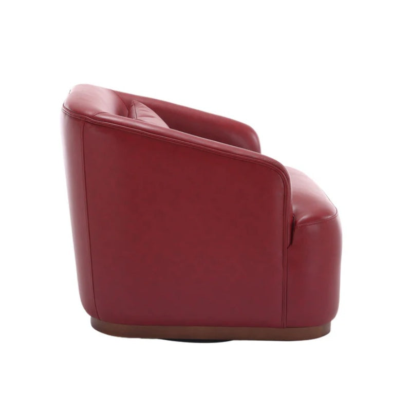Swivel Barrel Chair, Comfy Round Accent Sofa Chair, 360 Degree Swivel, Wine Red PU, for Living Room, Office, Lounge-海智集-Default-