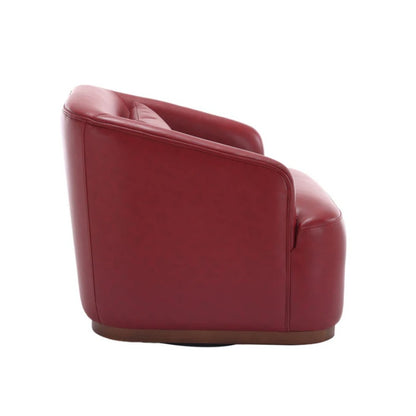 Swivel Barrel Chair, Comfy Round Accent Sofa Chair, 360 Degree Swivel, Wine Red PU, for Living Room, Office, Lounge-海智集-Default-