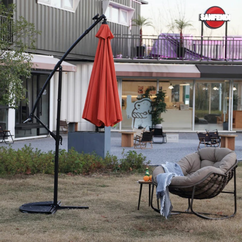 10ft Solar LED Offset Hanging Market Patio Umbrella (orange )(No Base)-海智集-Default-