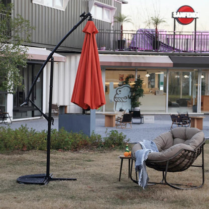10ft Solar LED Offset Hanging Market Patio Umbrella (orange )(No Base)-海智集-Default-