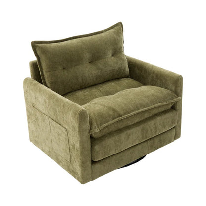 UNITED WE WIN Swivel Barrel Chair - Mid Century Modern Chair, Thick Padded Arm Chair with Solid Metal Base, Comfortable Single Sofa Chair, Swivel Accent Chair for Living Room Bedroom-海智集-Default-