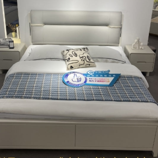 Noiseless Slatted Leather Bed | Motion-Isolated for Light Sleepers-海智集-