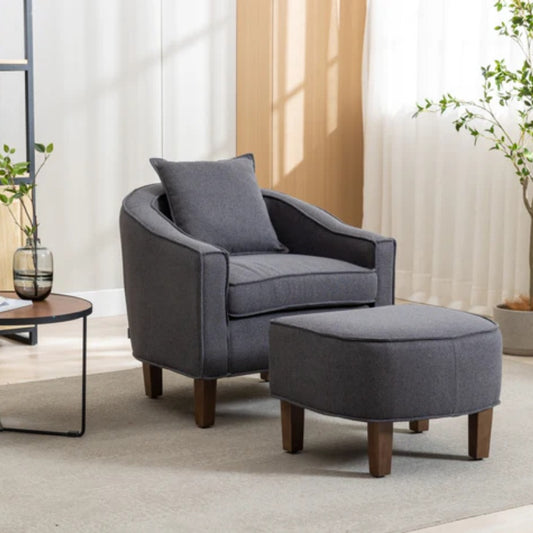 COOLMORE Accent Chair with Ottoman, Mid Century Modern Barrel Chair Upholstered Club Tub Round Arms Chair for Living Room-海智集-Default-