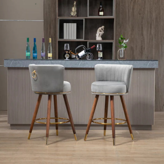 COOLMORE Counter Height Bar Stools Set of 2 for Kitchen Counter Solid Wood Legs with a fixed height of 360 degrees-海智集-Default-