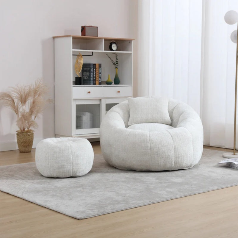 COOLMORE Modern Extra Large Round Bean Bag Chair with Footrest for Living Room, Chenille Fabric Lazy Sofa with Pillow for Adults, Teenagers,Child, Suitable for Bedroom, Dormitory, Study Room-海智集-Default-