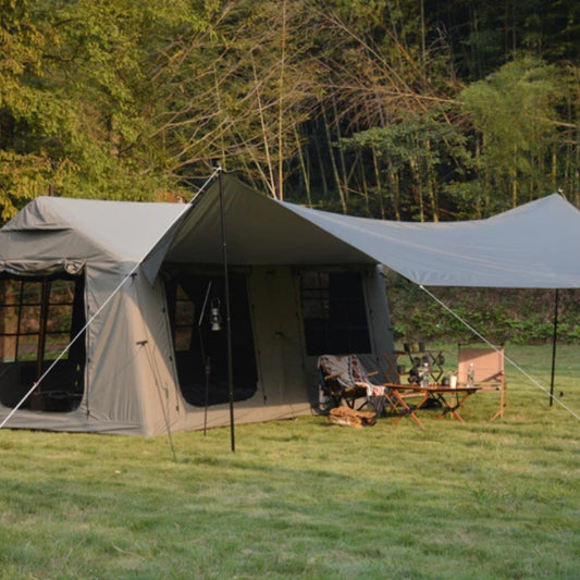9.8 x13ft with canopy, Inflatable Camping Tents with Hand Pump, Air Glamping Tents, Easy Setup Waterproof and Windproof Blow up Tent Army green-海智集-Default-