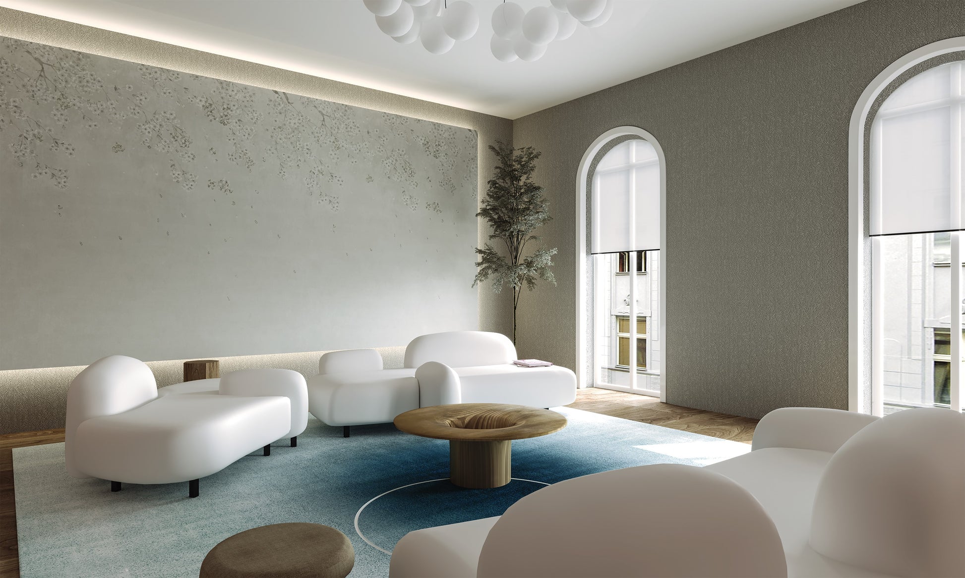 Flowers Bloom in the distance Wallpaper: A classical space created by embroidered wall fabric.-海智集-