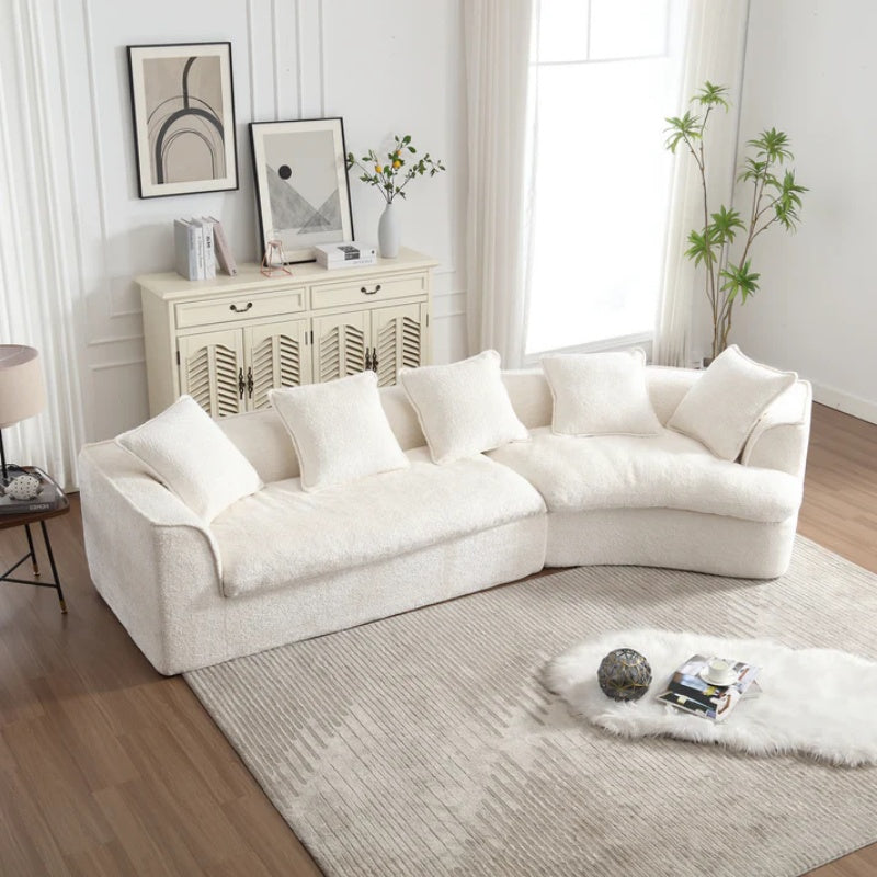 COOLMORE Boucle Sofa 3 Seater for Living Room Oversized Comfy Sofa unique double seat and corner construction for Apartment, Office Right Hand Facing (Beige)-海智集-Default-