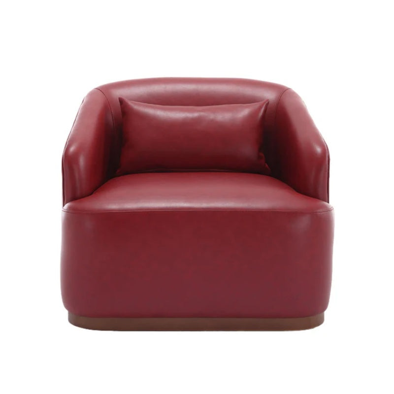 Swivel Barrel Chair, Comfy Round Accent Sofa Chair, 360 Degree Swivel, Wine Red PU, for Living Room, Office, Lounge-海智集-Default-