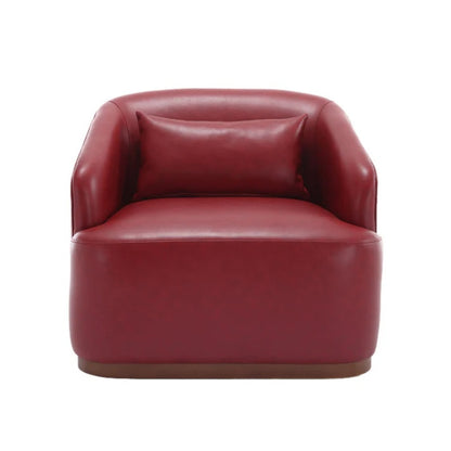 Swivel Barrel Chair, Comfy Round Accent Sofa Chair, 360 Degree Swivel, Wine Red PU, for Living Room, Office, Lounge-海智集-Default-