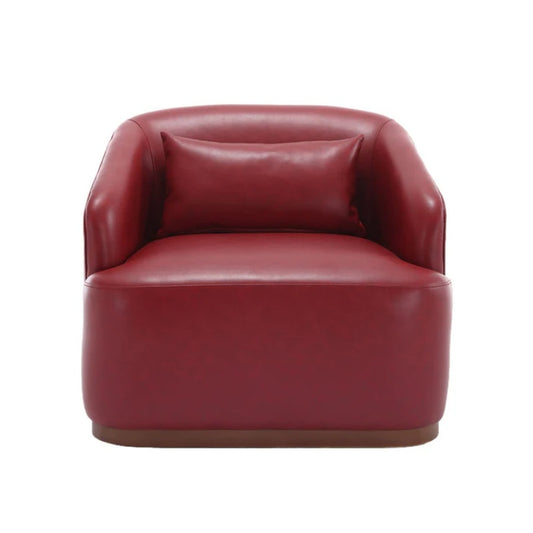 Swivel Barrel Chair, Comfy Round Accent Sofa Chair, 360 Degree Swivel, Wine Red PU, for Living Room, Office, Lounge-海智集-Default-