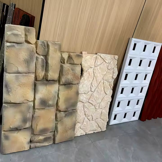 Reka Bentuk Moden Luaran Dalaman PU Batu Panel Kilang Bersumberkan Poliuretana Dinding Tiruan Granit Model Luaran Reka Bentuk 3D