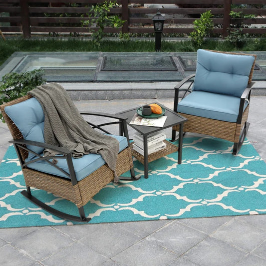 3pcs rocking rattan set wholesale leisure chair outdoor rattan rocking chair set grey-海智集-Default-
