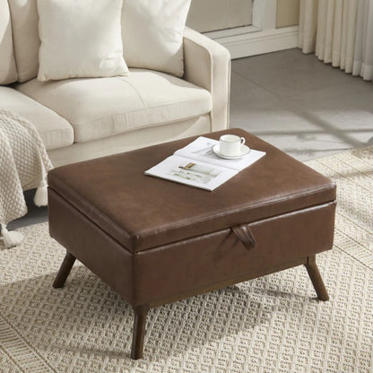 Mid-century modern square coffee table storage bench, assembled, suitable for living room, entryway and family room, used as a coffee table, stirrups, shoe bench-海智集-Default-