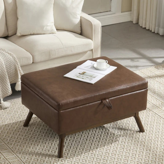 Mid-century modern square coffee table storage bench, assembled, suitable for living room, entryway and family room, used as a coffee table, stirrups, shoe bench-海智集-Default-