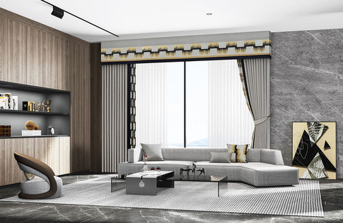 Ancient Glimpse Curtains: Handcrafted embossed texture imitates natural leather/stone, creating a light luxury organic style-海智集-