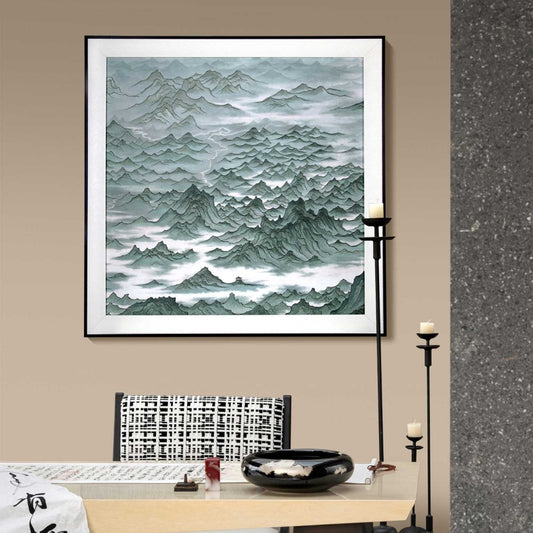 Decorative Art - Living Room & Bedroom Decor - Faux Silk Fabric with Suzhou Embroidery Commanding the Splendor of Mountains and Rivers-海智集-