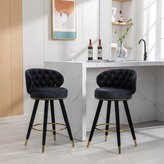 COOLMORE Counter Height Bar Stools Set of 2 for Kitchen Counter Solid Wood Legs with a fixed height of 360 degrees-海智集-Default-