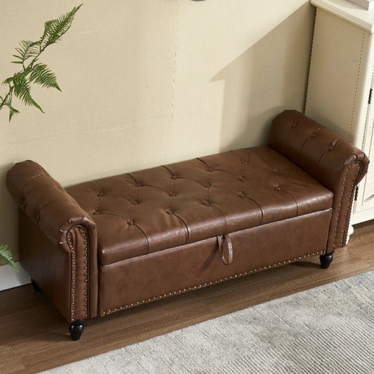 Coolmore Storage Ottoman 55.12 Inches Upholstered Fabric Storage Ottoman Bench,Button Tufted Ottoman with Storage for Living Room,Bedroom End of Bed Bench Withstands 275lbs-海智集-Default-